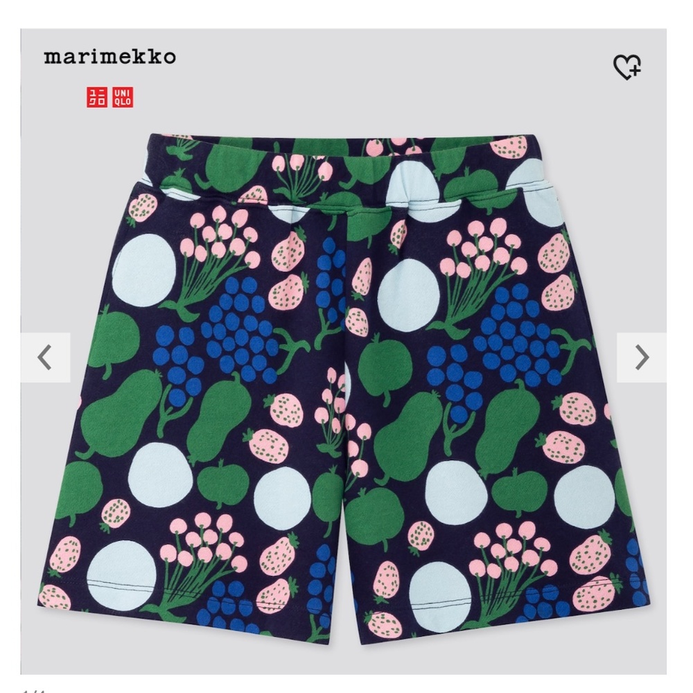 Girls Marimekko & Uniqlo collab jersey shorts NWT